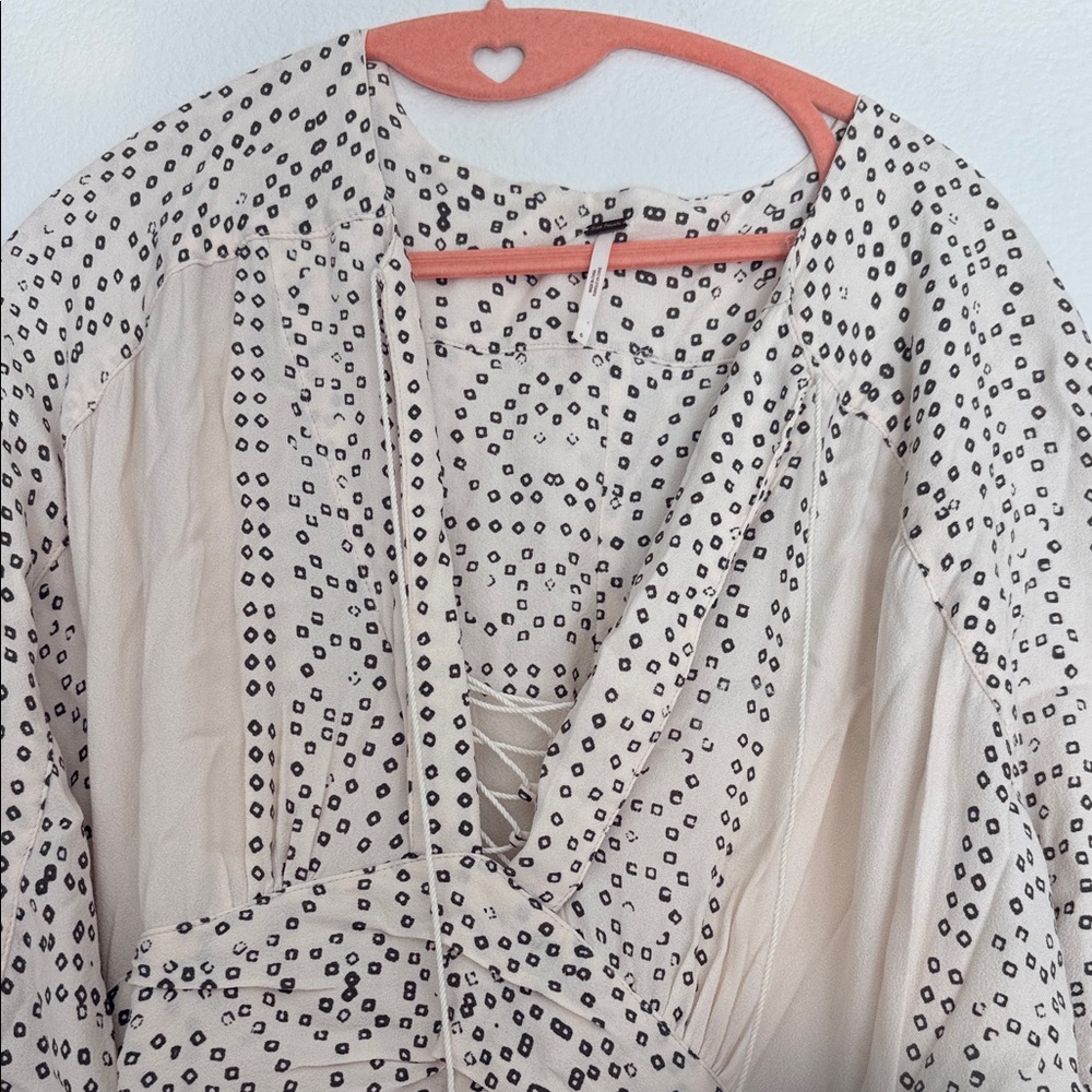 Free People Cream and Black Patterned Long Sleeve Bohemian Dress - Picture 3 of 8